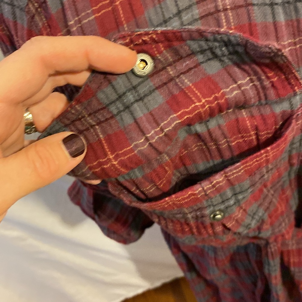 Kut From The Kloth red and gray plaid snap front shirt dress size L - Picture 8 of 12